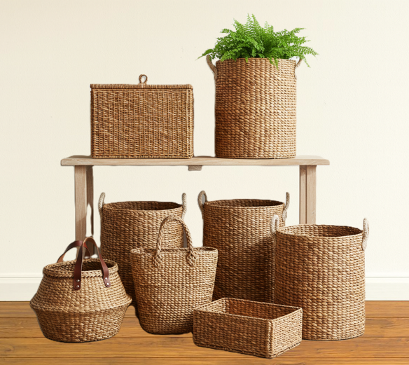 handmade seagrass baskets for sustainable home storage