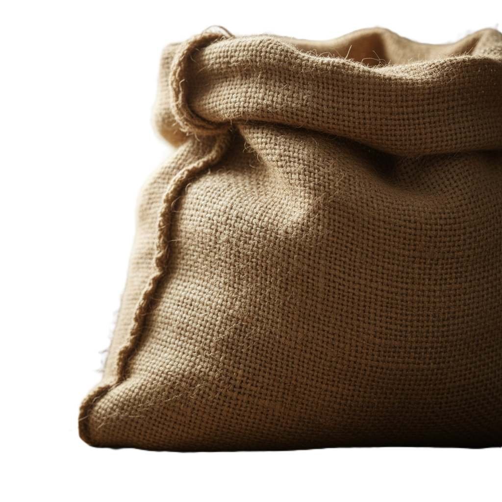 Macro shot of an open burlap sacks (hessian or jute fabric) with a rough, stitched seam.