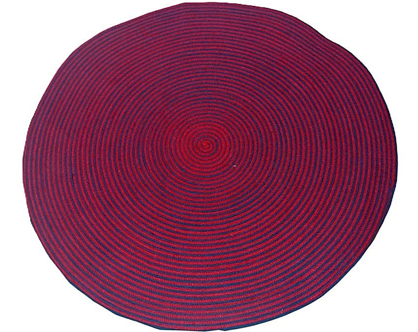 Circular placemat with magenta and blue nautical spiral design for modern table settings.