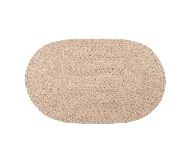 Hand-braided natural tan oval jute area rug for eco-friendly home décor.