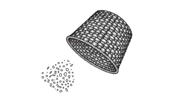 The basket is being shaken upside down to remove dust and debris, and cleaning woven baskets.