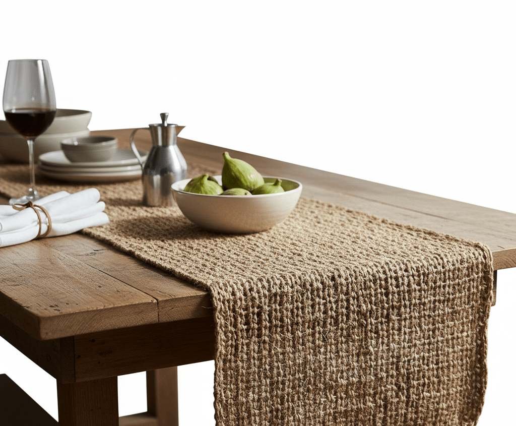 Fringed jute table runner for hotels and stores – premium handcrafted table décor