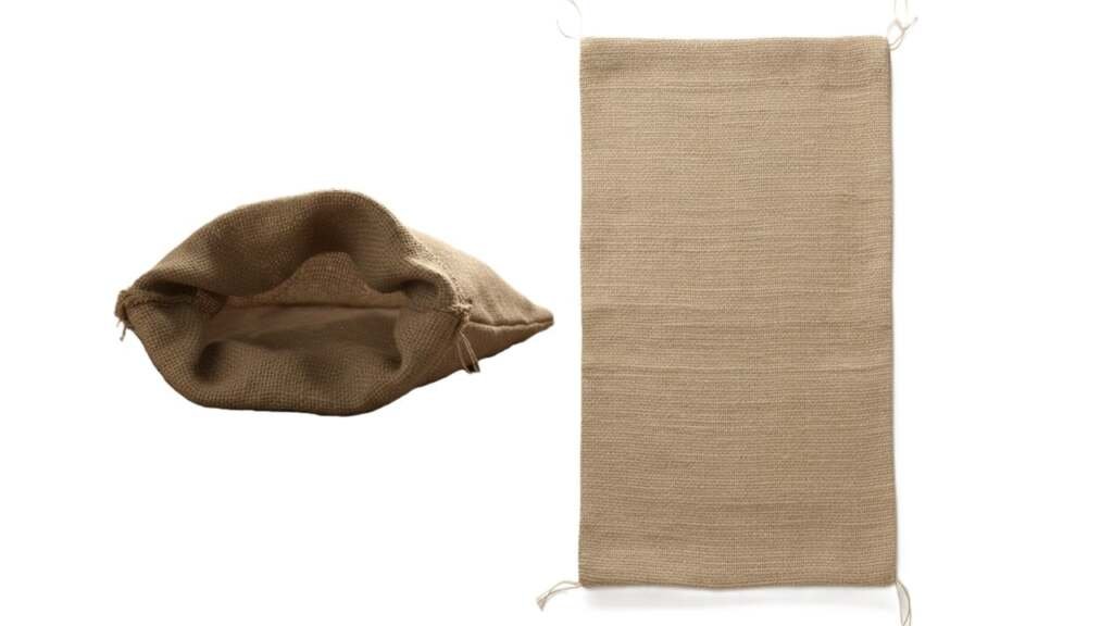 Two plain brown burlap jute sacks for storage, gardening, or eco-friendly gift wrapping.